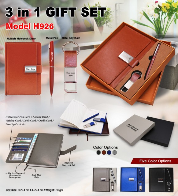 3 in 1 gift set metal diary, metal pen and metal keychain